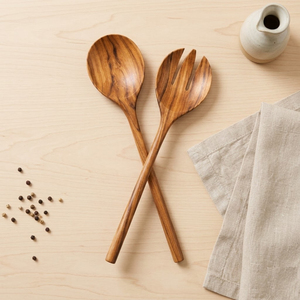 Handcrafted Modern Teak Wood <b>Salad</b> Server Set 2 Piece Eco-Friendly Spoon and Fork for Mixing Tossing <b>Salad</b> <b>Tools</b> - Product Image 2