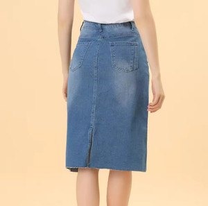 Mini-jupe en jean pour femme, taille empire, unie, vintage, tendance, décontractée, en jean bleu déchiré et vieilli, vêtements OEM ODM - Product Image 3