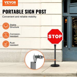 Portable 4 ft Cast Iron Sign <b>Post</b> with Heavy Duty Steel Hard Plastic Base and Wheel U-Channel Stand Traffic Sign <b>Holder</b> - Product Image 2