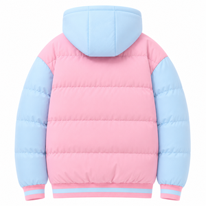 Chaqueta acolchada personalizada Jack & Jill of America con logo bordado en la parte delantera, color rosa y azul claro, manga larga, para mujer. - Product Image 3