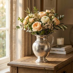 Handmade Brass & Stainless Steel Flower <b>Vase</b> (28cm) for Home Decor Hotels Weddings-<b>Unique</b> Hammered Design - Product Image 2
