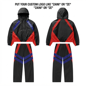Premium 120 GSM Polyester Taslon <b>Women</b> <b>Windbreaker</b> Suit Black Red Blue Panel Design Custom Logo OEM ODM Private Label - Product Image 1