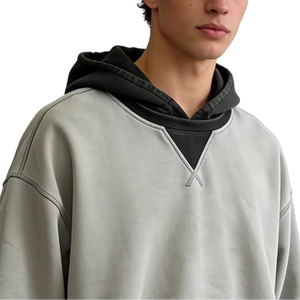 Sweat à capuche pour homme brodé sur mesure pour la nouvelle collection hiver, 100% coton, bicolore, à épaules tombantes - Product Image 2