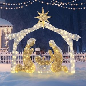 Presepe da Giardino con Tetto Argentato e 190 LED, Decorazione Natalizia con Gesù, Luci di Natale da 1,8 m - Product Image 4
