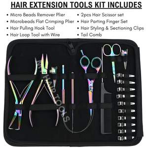 Kit de Herramientas para Extensiones de Cabello de Acero Inoxidable con Alicates de Crimpado Microlink, Alicates para Abrir Anillas, Alicates de Tracción, Tijeras de Barbero y Clips - Product Image 2