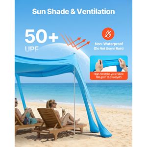 Tenda da Spiaggia UPF50+ Alta 2 Metri, Riparo Solare 3x3 Metri Pop-Up con Sacchi di Sabbia e Pali per Stabilità, Facile Protezione dal Sole - Product Image 3