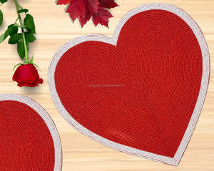 Heart Shaped <b>Red</b> Beaded <b>Placemat</b> Valentine's Day White Border Table Decor Boutique Wholesale Artistry By PR India Manufacturer - Product Image 1