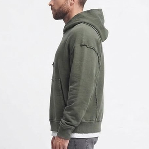 Sweat-shirt à capuche vert délavé surdimensionné pour homme, en coton French Terry, style décontracté, avec poches, coupe classique, idéal pour l'automne – Grande demande - Product Image 4