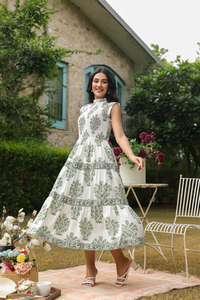Elegant Hand Block Print Cotton Women Dress With Sewing Pattern Maxi Standard <b>Plus</b> <b>Size</b> New Arrival Women Clothing Custom Dress - Product Image 2
