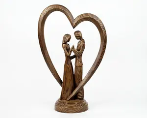 Sculpture en bois de couple dansante, pose cœur, art du mariage, statue d'amour familial, décoration artisanale en bois. - Product Image 1