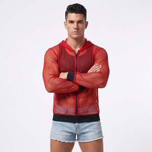 Hoodie transparent en maille légère pour homme, style club sexy, avec fermeture éclair - Product Image 3