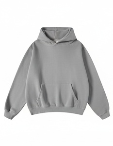 Men's Oversized Pullover <b>Hoodie</b> <b>Grey</b> Cotton Fleece Kangaroo Pocket Drawstring-Free Casual Streetwear Winter Sweatshirt - Product Image 5