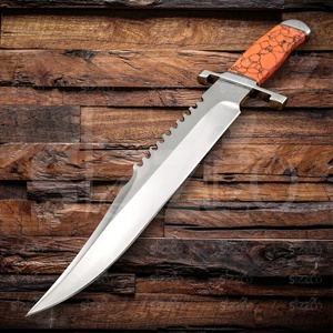 OEM Handmade D2 Steel Fuller Clip Point 16" Bowie <b>Knife</b> Ergonomic Bull Horn Handle Outdoor Hunting Tactical Fixed Blade Leather - Product Image 3