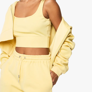 Women's Winter Casual Loose Solid Zipper Sporty 2-Piece <b>Set</b> High Quality Polyester/Cotton Hoodie Short Customizable Women's <b>Set</b> - Product Image 2