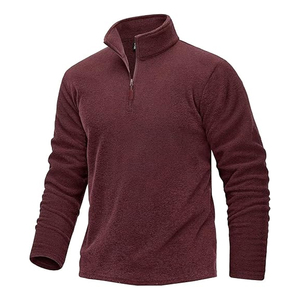 Pull sport décontracté pour homme en molleton 100 % coton, tricoté, respirant, à manches longues, col montant, avec fermeture éclair mi-longue ou quart de zip - Product Image 1