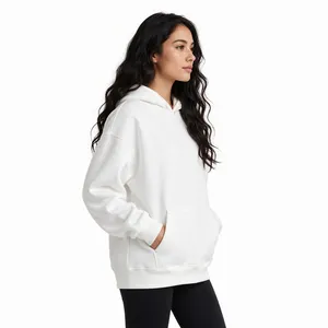 Sudadera con Capucha Blanca Extra Grande Personalizada para Mujer, Sudadera de Felpa con Bolsillo Tipo Canguro, Manga Larga, Fabricante de Ropa de Marca Privada - Product Image 3