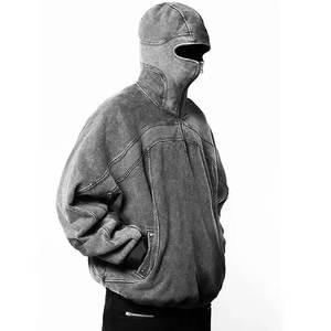 เสื้อฮู้ดดี้ทรงโอเวอร์ไซส์ ผ้าฝ้าย 100% คุณภาพสูง แบบเฟรนช์เทอร์รี่ ล้างสีแบบแอซิดวอช ทรงดรอปโชว์เดอร์ ซิปครึ่งตัว ปิดหน้า  ย้อนยุคสไตล์ Y2K สตรีทแวร์ - Product Image 6