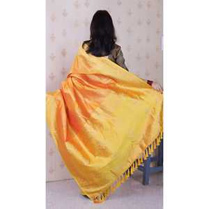 Sari en soie douce orange Bandhani Leheriya Zari tissé, robes de soirée élégantes, Elite Weaves 650g - Product Image 4