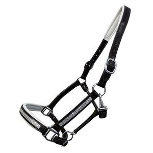 Cabestro de caballo de cristal acolchado de cuero. - Product Image 1