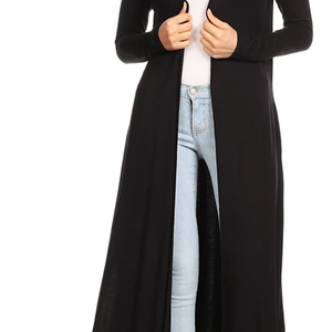 Cárdigan largo de invierno para mujer, negro, de manga larga, estilo Duster, grueso, con frente abierto, maxi, de punto, lana/cachemira, con dobladillo asimétrico, cómodo y casual para capas. - Product Image 2