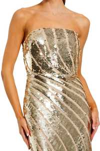 Elegant Vintage Strapless Sequined Sheath <b>Gown</b> <b>Floor</b>-<b>Length</b> Solid Color Satin Anti-static Evening Dress - Product Image 6