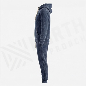Ensemble de survêtement vintage personnalisé avec logo, sweat à capuche zippé délavé à l'acide et pantalon de jogging évasé à jambe droite, couleur personnalisable - Product Image 3