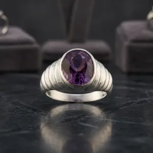<b>Men</b>’s 925 Sterling Silver Purple <b>Amethyst</b> <b>Ring</b> Oval Cut Gemstone Statement Jewelry Classic Bold Design Everyday Wear - Product Image 4