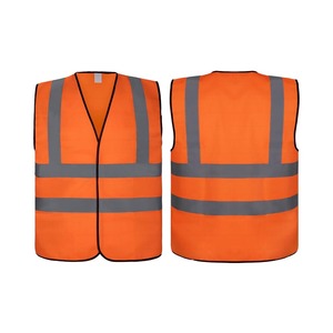Gilet de sécurité orange haute visibilité unisexe, vêtements de travail en polyester, bandes réfléchissantes pour la construction et les travaux routiers - Product Image 1