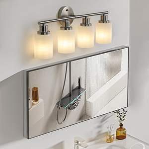 Modern 4-<b>Light</b> Vanity <b>Wall</b> Sconce Brushed Nickel Finish Frosted Glass <b>Shades</b> <b>for</b> Bathroom & Hallway Lighting No Bulbs Needed - Product Image 3