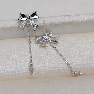 Juego de Pendientes de Plata S925 Hechos a Mano con Lazo, DIY, 8-13 Perlas, Accesorios de Joyería, Pendientes Colgantes de Moda, Colgante 3984 - Product Image 4