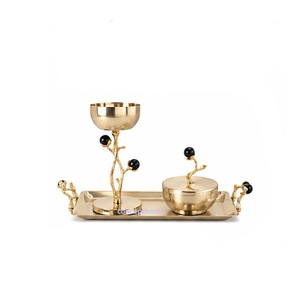 Golden Brass Incense <b>Burner</b> Set With Tray And Black Bead Accents Aromatic All Season Use - Product Image 4