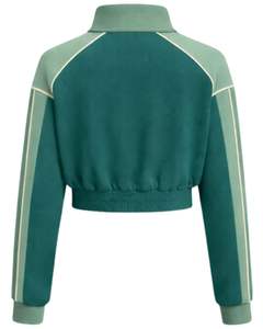 Chaqueta deportiva corta Green Sage para mujer, con cremallera, para gimnasio, fitness, ropa deportiva, con rayas en contraste, proveedor OEM. - Product Image 2