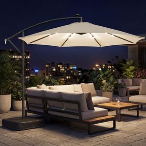 Ombrellone a braccio laterale da patio bianco crema con raggio di 2,7 m, leggero e con copertura protettiva - Product Image 2