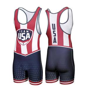 Traje de Lucha Libre de la Selección Estadounidense, Rojo, Blanco y Azul con Rayas y Estrellas, de Secado Rápido, Ajustado, de Una Pieza, Unisex, para Artes Marciales, para Adultos - Product Image 1