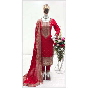 Conjunto de Top y Dupatta para Mujer de Diseñador WW con Elegante Trabajo sin Moti, Amarillo Premium, Talla S - Product Image 3