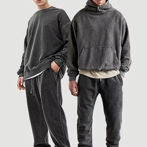 Conjunto de Sudadera con Capucha y Pantalones de Chándal de Felpa Terry para Hombre, Estilo Vintage, Lavado Ácido, 100% Algodón, Color Liso, Personalizable - Product Image 4