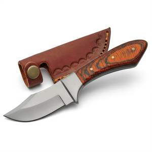 Cuchillo de desollar de acero inoxidable con hoja biselada fija de grado industrial, mango de madera Pakka, funda de cuero, OEM, espiga completa, para bushcraft y camping - Product Image 1