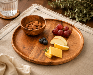 Handcrafted Wooden Round Serving Tray with Bowl | Wooden Chip and Dip <b>Platter</b> Set | Round Snack Serving Plate - Product Image 6