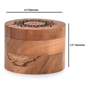 Bol à épices décoratif de cuisine Boîte à sel de cuisine en bois d'acacia avec fleur gravée sur couvercle magnétique Bols à thé en bois - Product Image 3