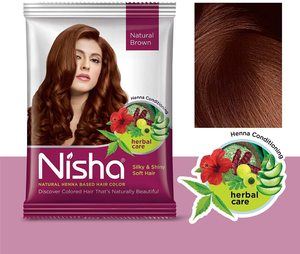 Henna natural en polvo Nisha para un color marrón natural del cabello, tinte para un cabello suave, sedoso y brillante para hombres y mujeres 10g (Paquete de 10) - Product Image 3