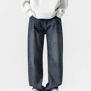 Jeans en denim vintage pour homme de haute qualité, coupe large, style streetwear décontracté, pantalon ample avec fermeture éclair, coupe ample pour homme - Product Image 4