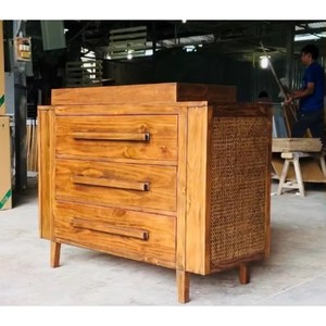 Antique Finish <b>3</b>-<b>Drawer</b> Wooden <b>Chest</b> for Kids Bedroom, Vintage Style Storage Dresser, KD Flat Pack OEM ODM Vietnam Factory - Product Image 2