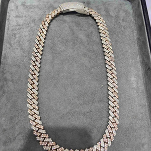 Cadena Cubana de Moissanita de Lujo Unisex, 14 mm de Ancho, Plata 925 con Baño de Oro, Brillo de Diamante Brillante, Diseño Iced, Moderna, para Boda - Product Image 6