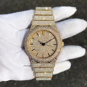 Custom Bling Iced Out <b>Square</b> Quartz Moissanite Diamond <b>Watch</b> with Glass Dial Yellow Gold Stainless Steel Band Hip Hop Style - Product Image 3