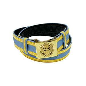 Ceinture en cuir formelle bleue et jaune rayée avec boucle en alliage et emblème d'aigle - Product Image 1