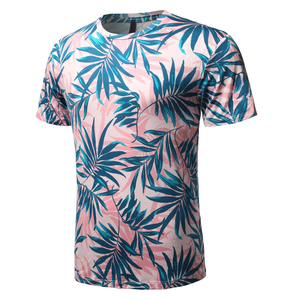 Camiseta Sublimada con Estampado de Hojas Tropicales, Cuello Redondo, Corte Regular, Informal, Transpirable, de Poliéster para Hombre, al Mejor Precio - Product Image 3