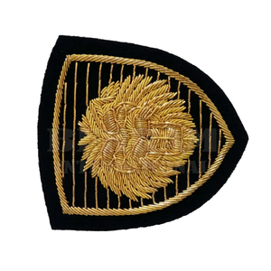 Custom OEM Shield Shape Hand Embroidered Lion Patch Gold Bullion Wire Ceremonial Style <b>Sew</b>-On Badge Fabric Application Garment - Product Image 3