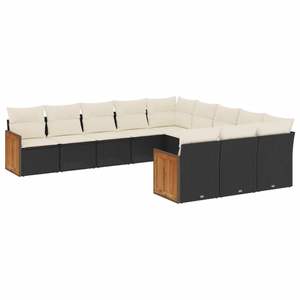 Conjunto de Sofás Modulares Grandes para Jardín, en Ratán Sintético Negro y Blanco Crema - Product Image 2