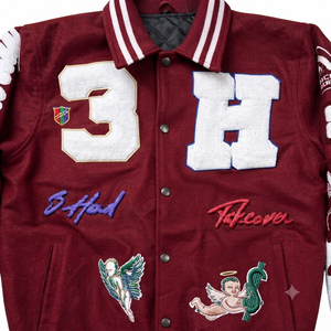 Maroon Custom Wool Varsity <b>Jacket</b> <b>Men's</b> Streetwear Snap Button Letterman Outerwear Winter Coat Vintage Chenille Patches Apparel - Product Image 6