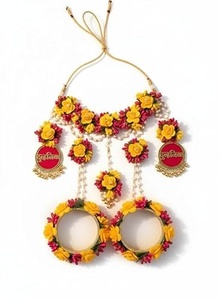 Nuevo Diseño, Conjunto de Joyería Floral Hecho a Mano con Tela Vintage, Plumas y Flores Artificiales, Perlas, para Novia, Boda, Rosa, Magenta - Product Image 1